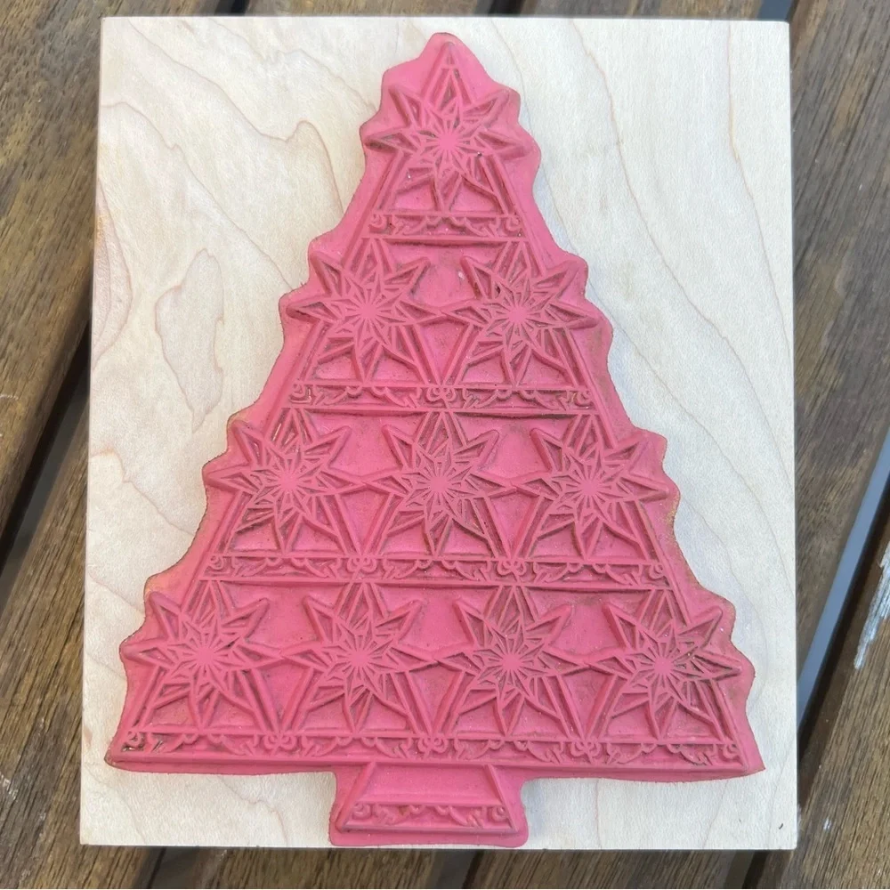 Outlines Rubber Stamp Christmas Tree Wood Mounted Rubber Stamp